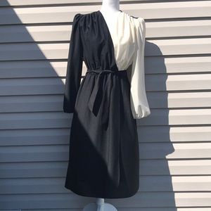 Vtg surplice black white dress lady carol 14 80s
